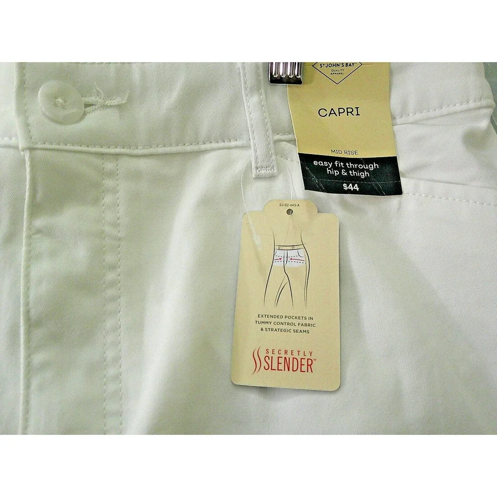 NWT St Johns Bay Women’s Sz 12 Tall White Secretly Slender Crop Capri-RTL $44